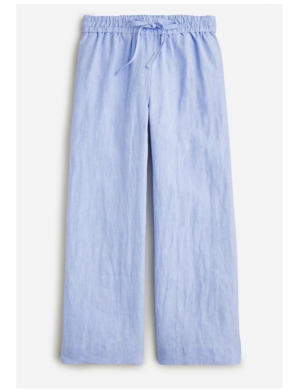 J. Crew Linen Wide Leg Cropped Pant Chambray Blue Women Large Pockets Drawstring - Picture 16 of 16